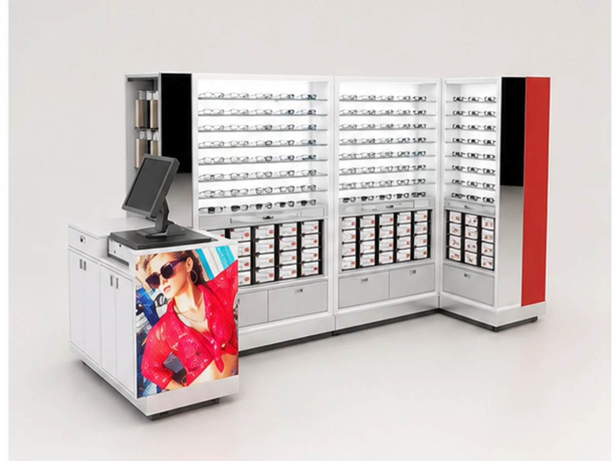 Retail Small Sunglasses Display Kiosk Mini Mall Eyeglasses Display Cabinet main mall-facing view
