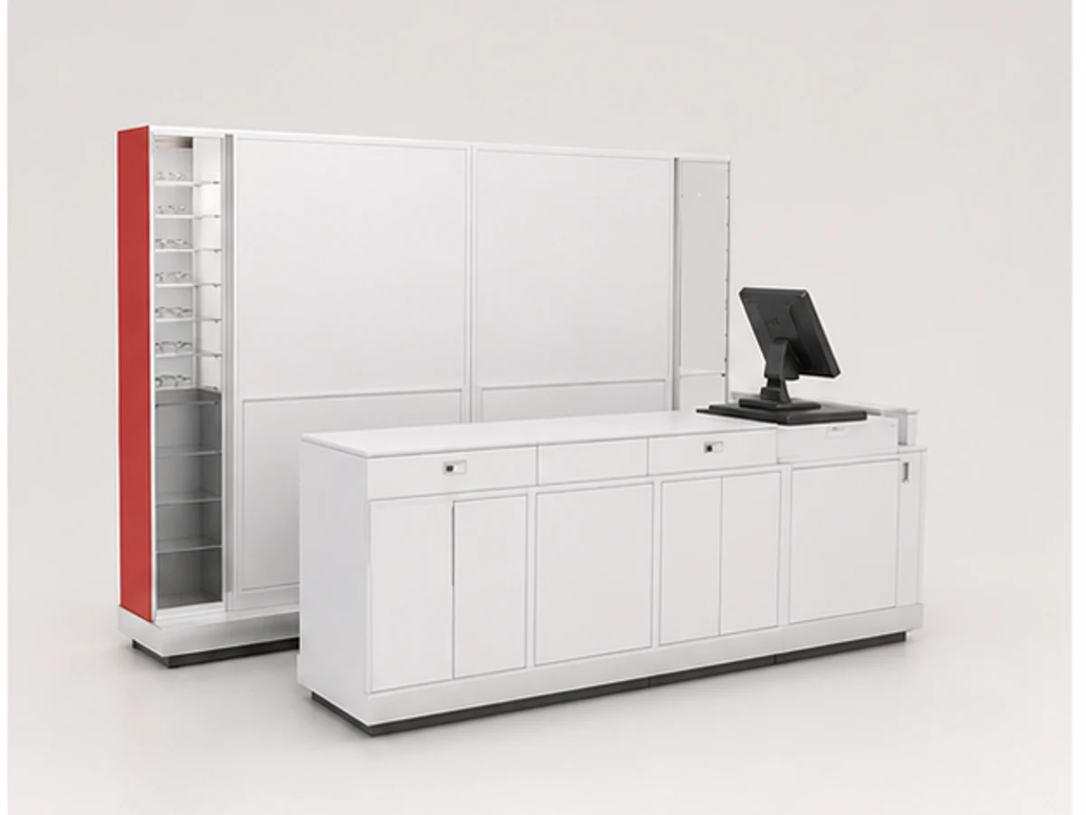 Retail Small Sunglasses Display Kiosk Mini Mall Eyeglasses Display Cabinet angled eyewear display view