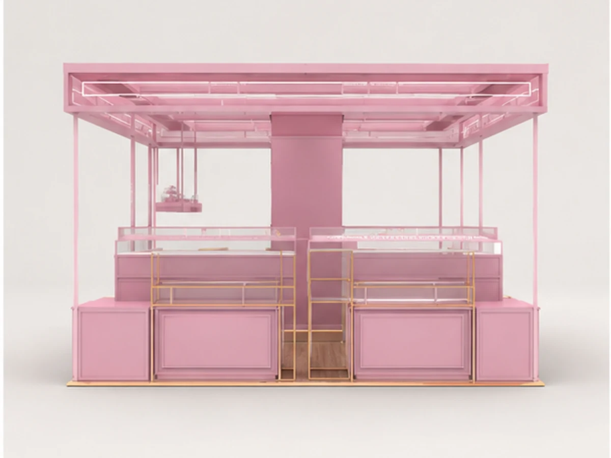 Shopping Mall Contact Lenses Reselling Kiosk | Pink Style Glasses Showcase mirror and frame browsing area