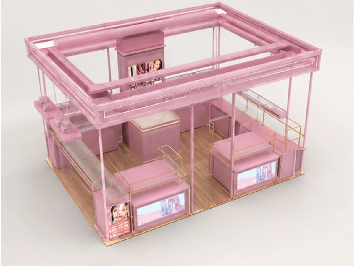 Shopping Mall Contact Lenses Reselling Kiosk | Pink Style Glasses Showcase staff storage and display detail
