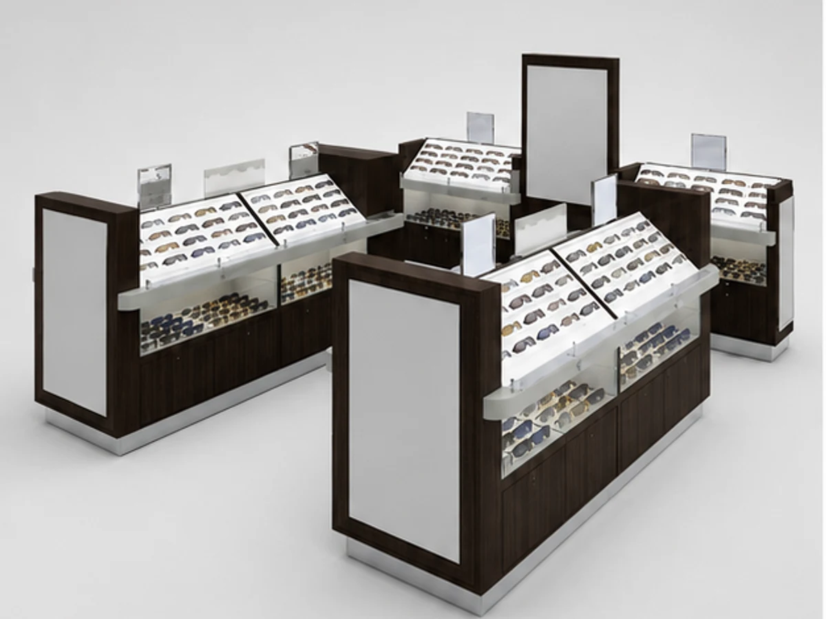 Shopping Mall Indoor Sunglasses Kiosk Design Factory Price Kiosk For Sale main mall-facing view