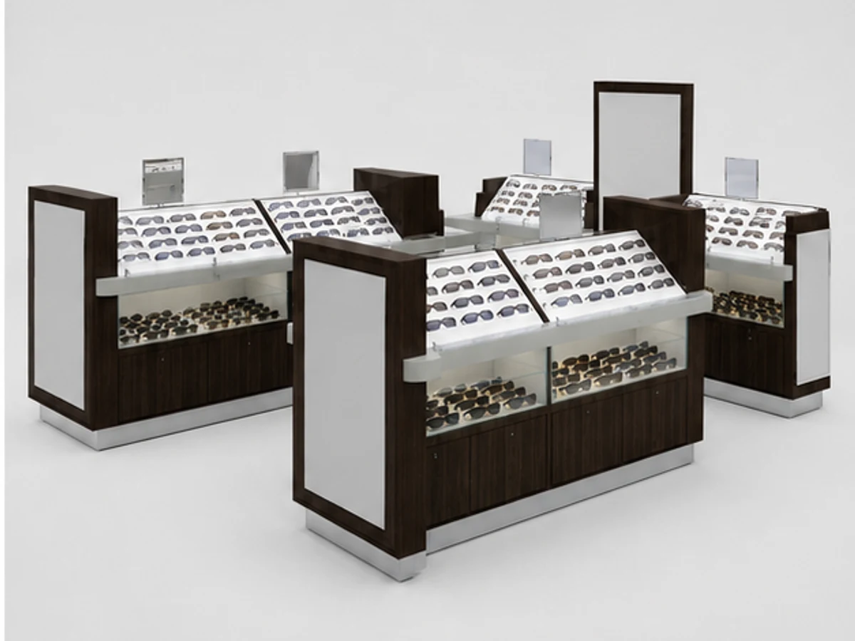Shopping Mall Indoor Sunglasses Kiosk Design Factory Price Kiosk For Sale angled eyewear display view