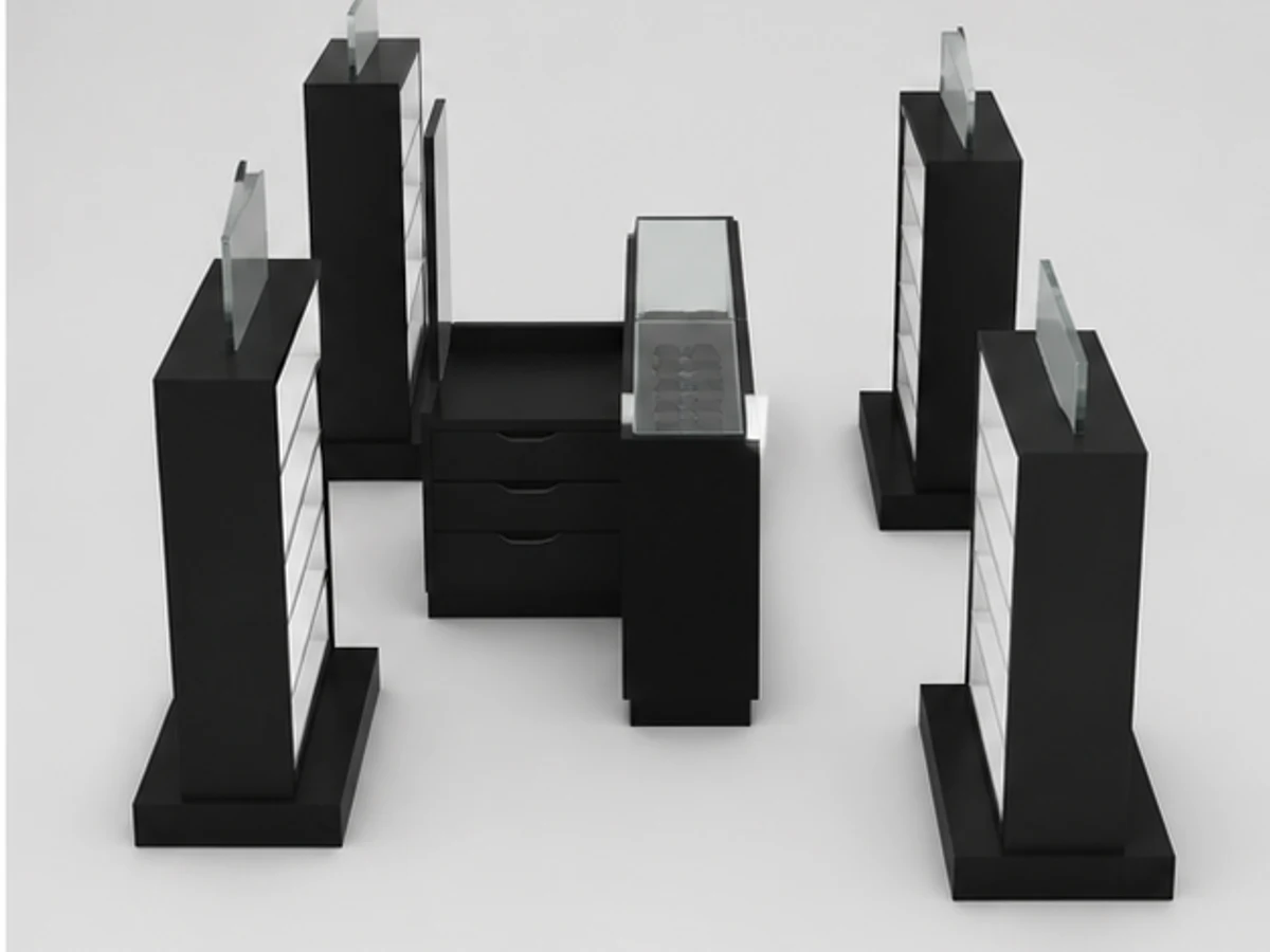 Shopping mall sunglasses display cabinet |eyeglasses independent stand staff storage and display detail