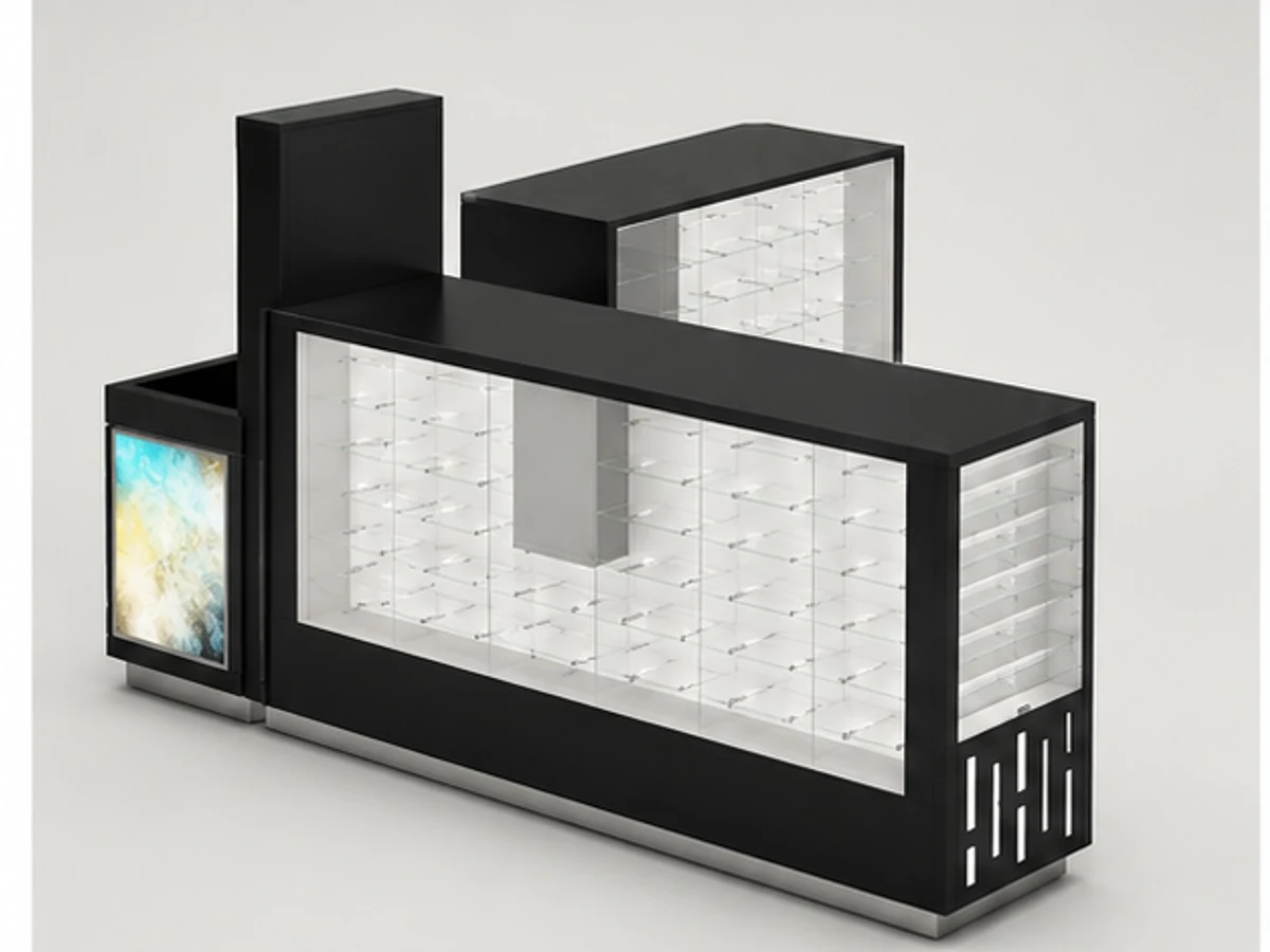Simple Shopping Mall Sunglasses Display Kiosk New Eyewear Showcases main mall-facing view