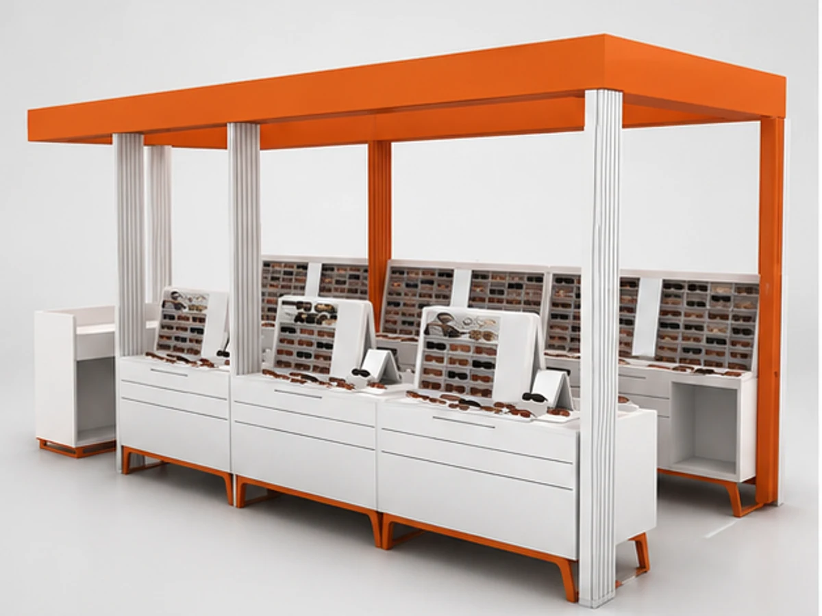 Sunglass Booth | mall used sunglass retail stands and mini stall for sale main mall-facing view