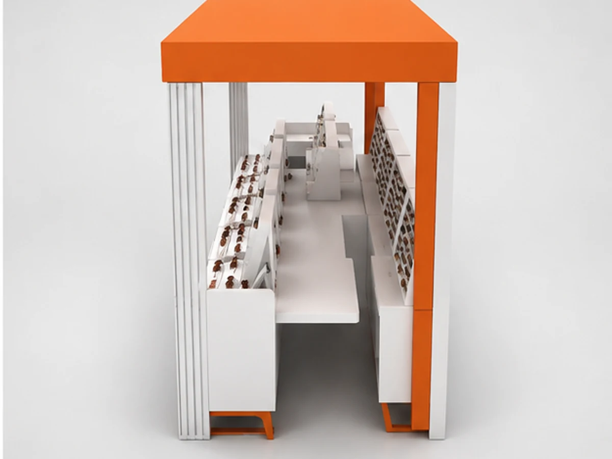 Sunglass Booth | mall used sunglass retail stands and mini stall for sale staff storage and display detail