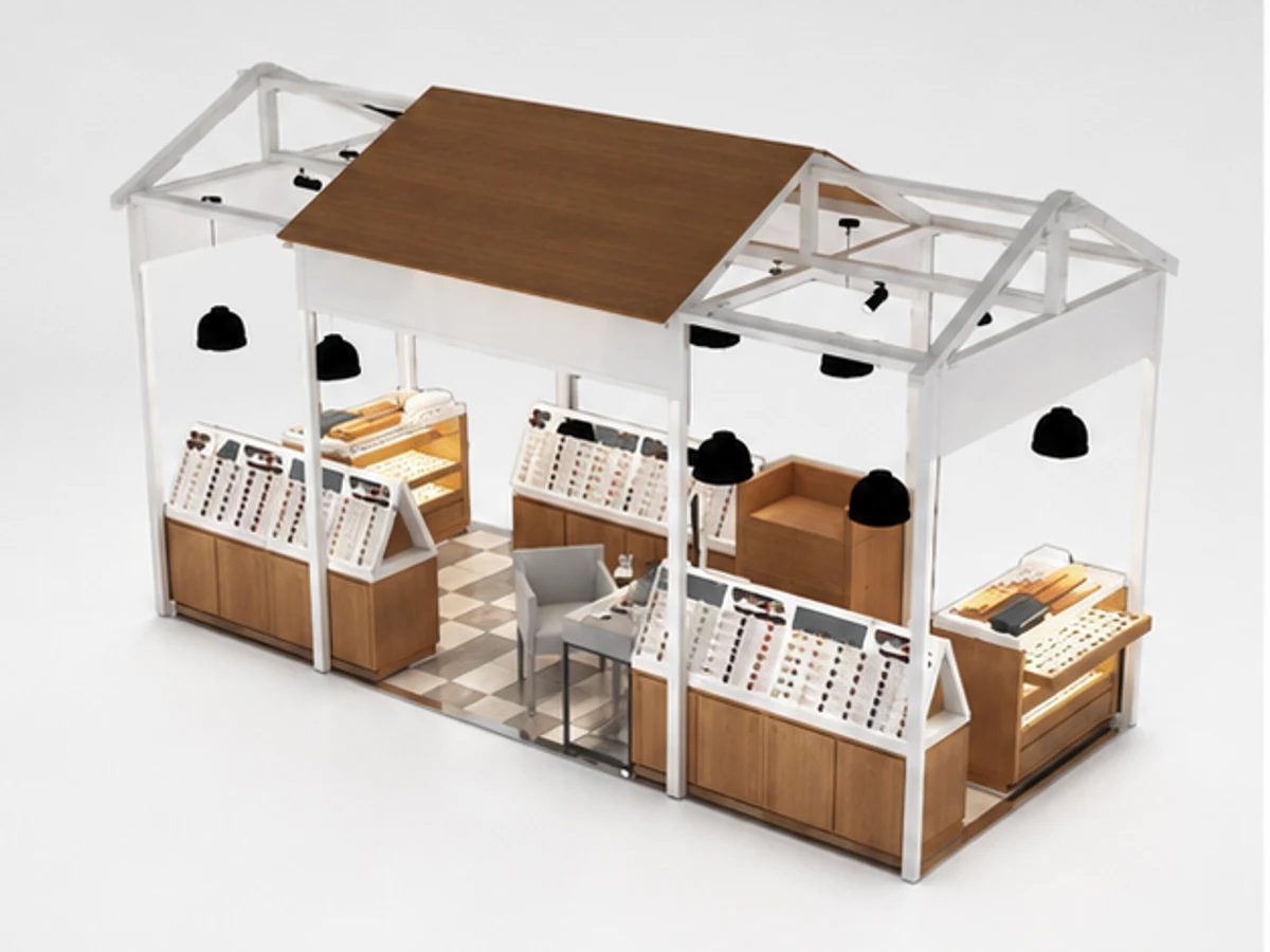 Sunglass Display Counter Retail Optical Showcase For Sale main mall-facing view