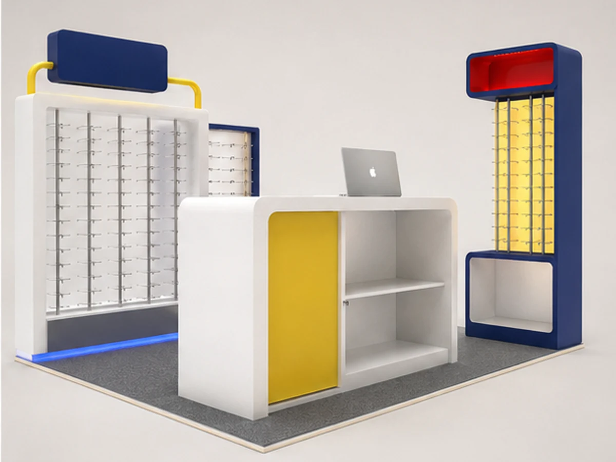 Wholesale Glasses Kiosk Mall Display Fixtures Glasses Display Stand for Sale angled eyewear display view