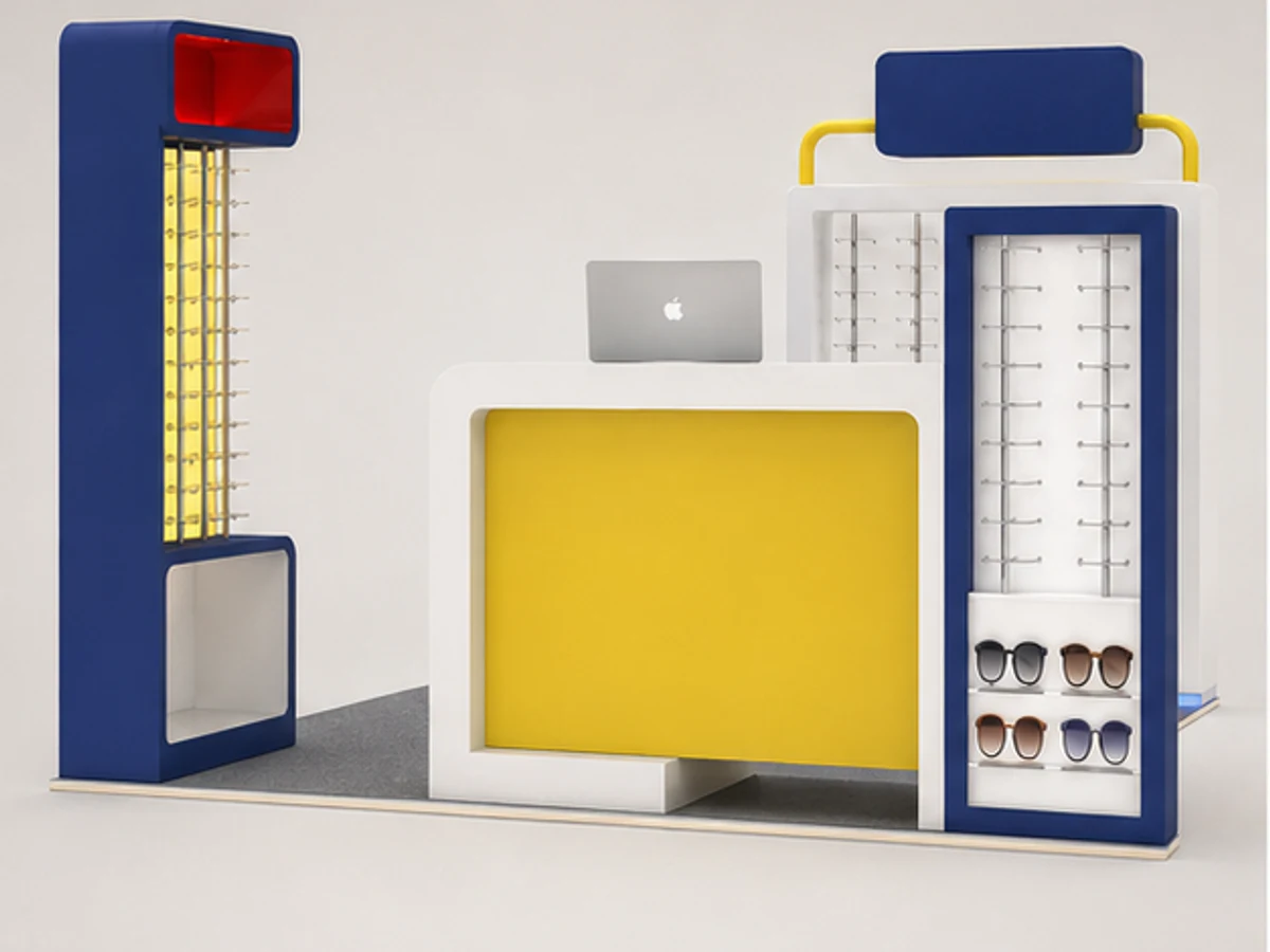 Wholesale Glasses Kiosk Mall Display Fixtures Glasses Display Stand for Sale mirror and frame browsing area