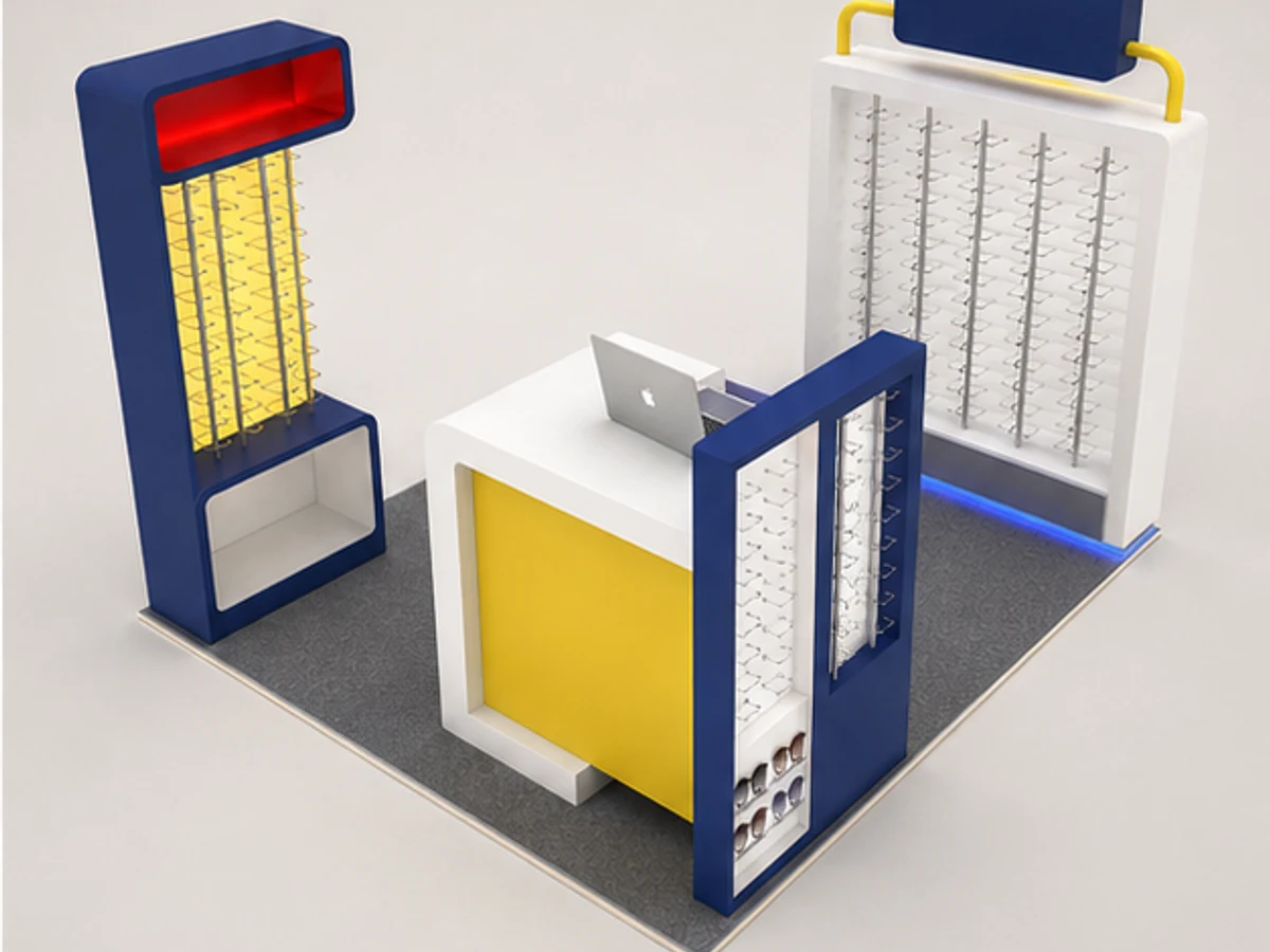 Wholesale Glasses Kiosk Mall Display Fixtures Glasses Display Stand for Sale staff storage and display detail