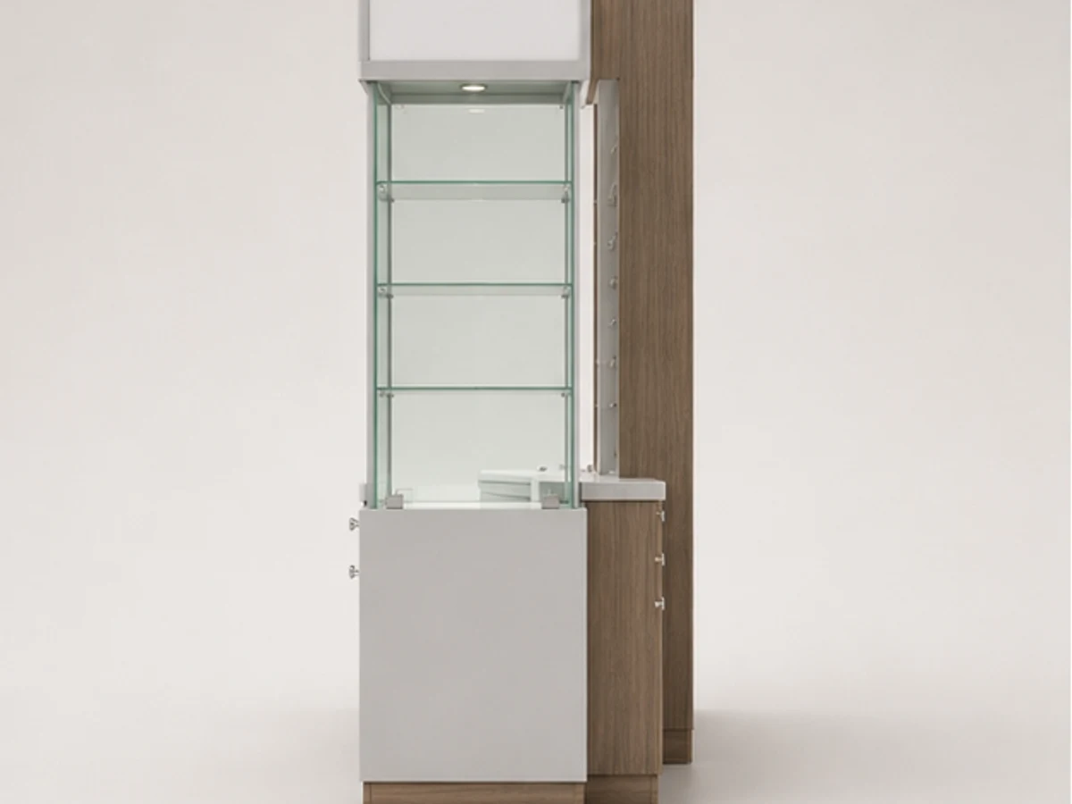 Wood Custom Glasses Display Mall Retail Optical Kiosk New 3D Sunglasses Counter mirror and frame browsing area