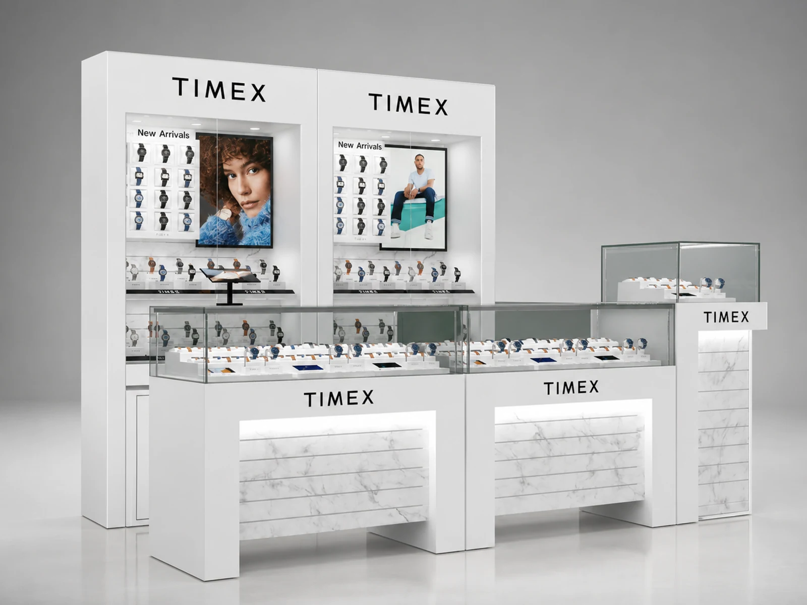 3m by 1.8m modern watch display booth jewelry display cabinet with watch display showcase for sale main shopping mall view