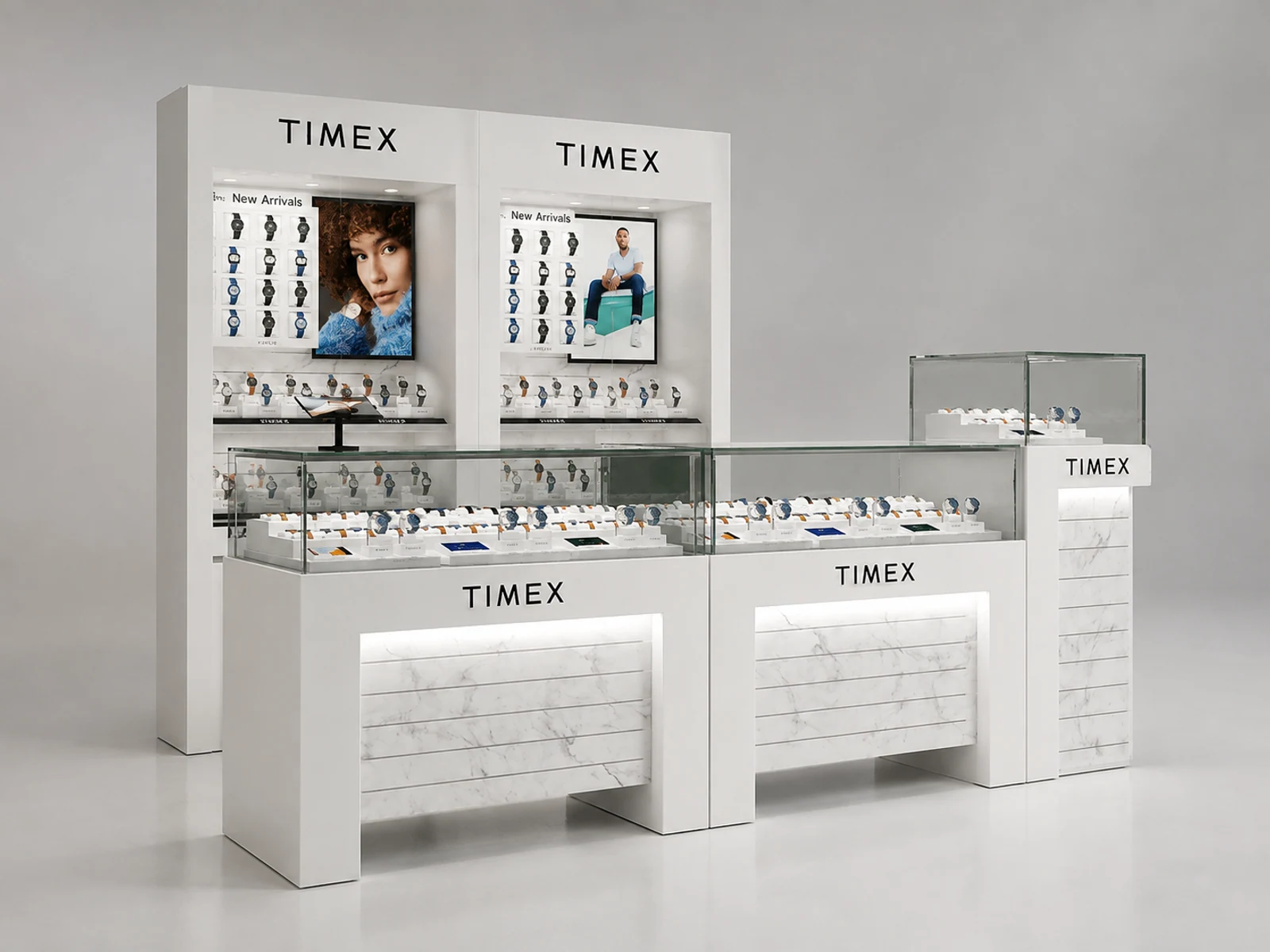 3m by 1.8m modern watch display booth jewelry display cabinet with watch display showcase for sale opposite angle and kiosk depth