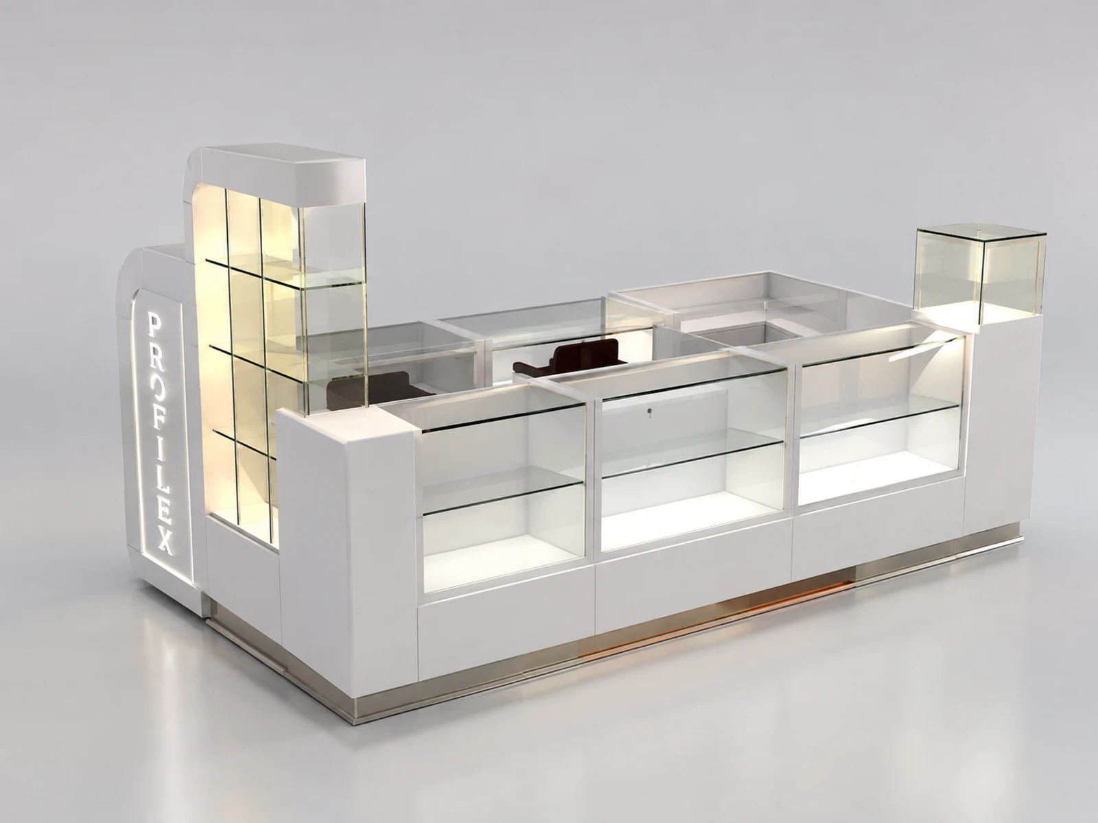 4m by 2m mall used watch display booth watch display kiosk with factory price opposite angle and kiosk depth