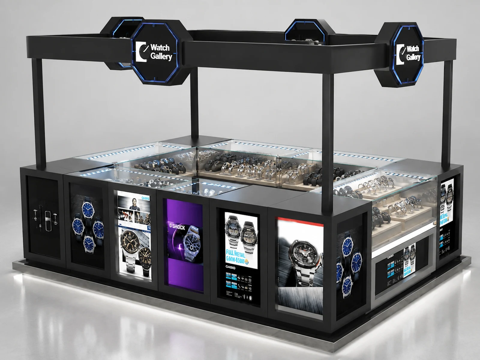4m by 3m watch display booth jewelry display showcase with watch display cabinet used in mall illuminated glass watch showcase detail