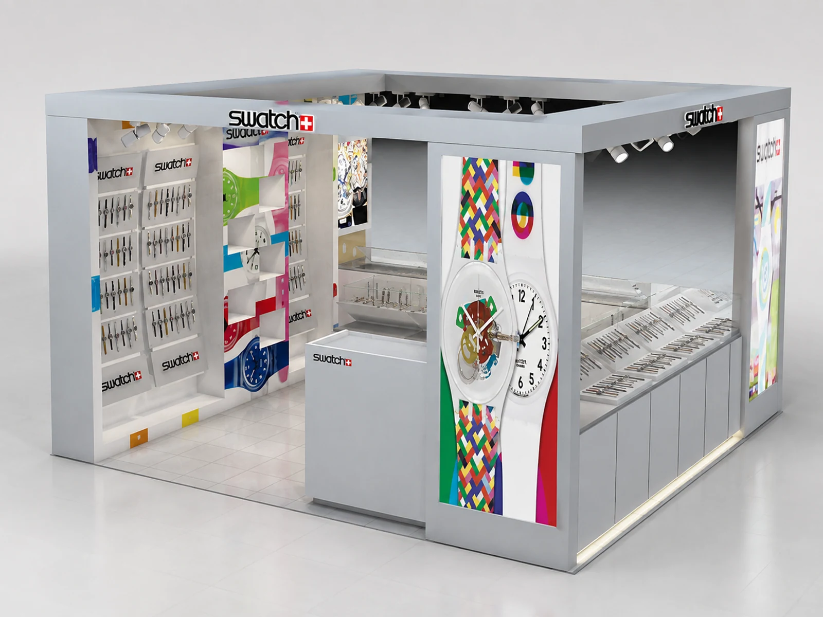 4m by 3m watch display booth watch display counter with cabinet for sale main shopping mall view