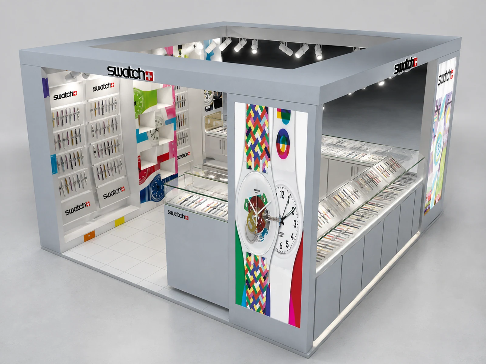 4m by 3m watch display booth watch display counter with cabinet for sale opposite angle and kiosk depth
