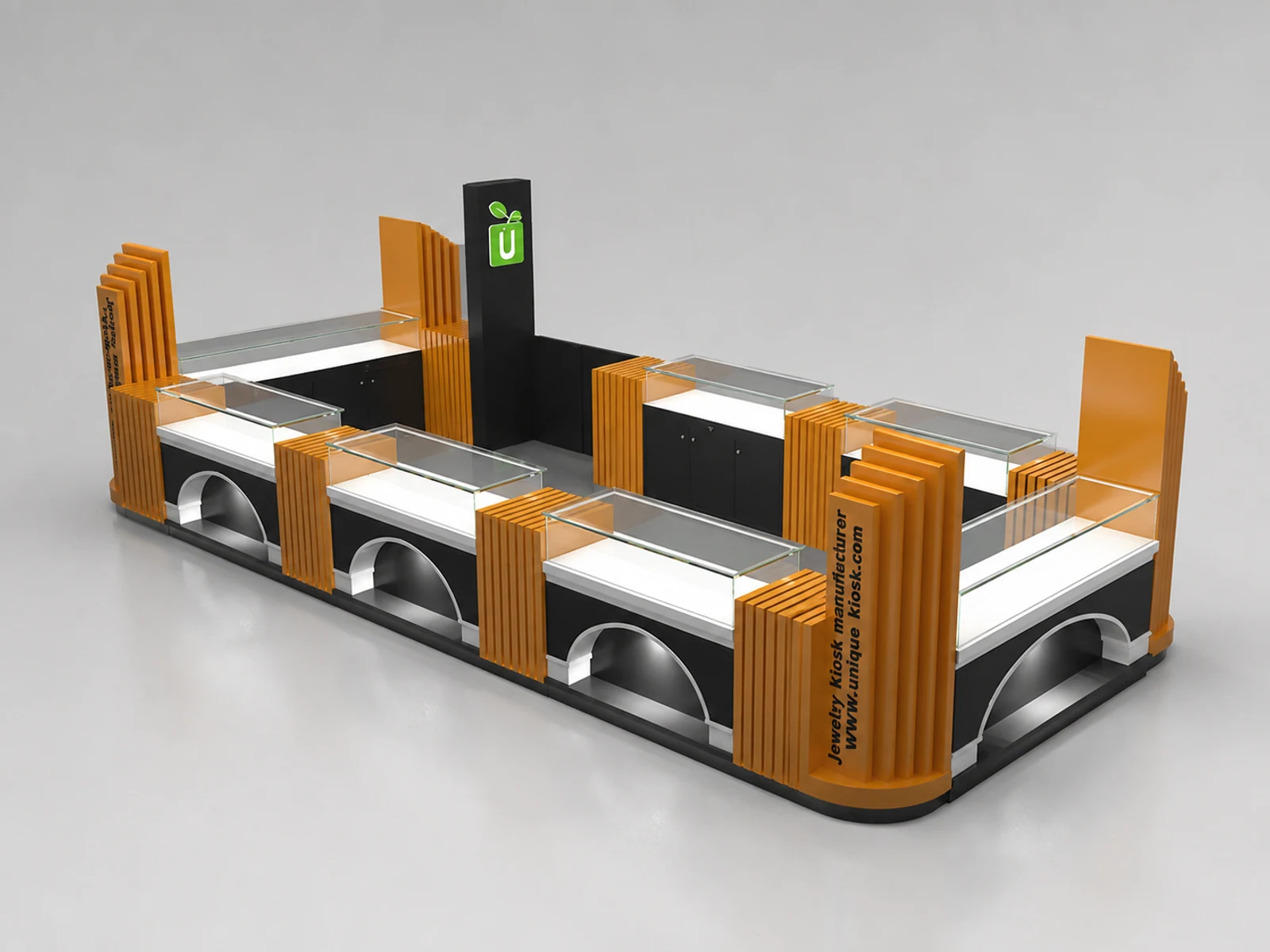 6m by 3m creative watch display kiosk jewelry accessories display booth used in mall opposite angle and kiosk depth