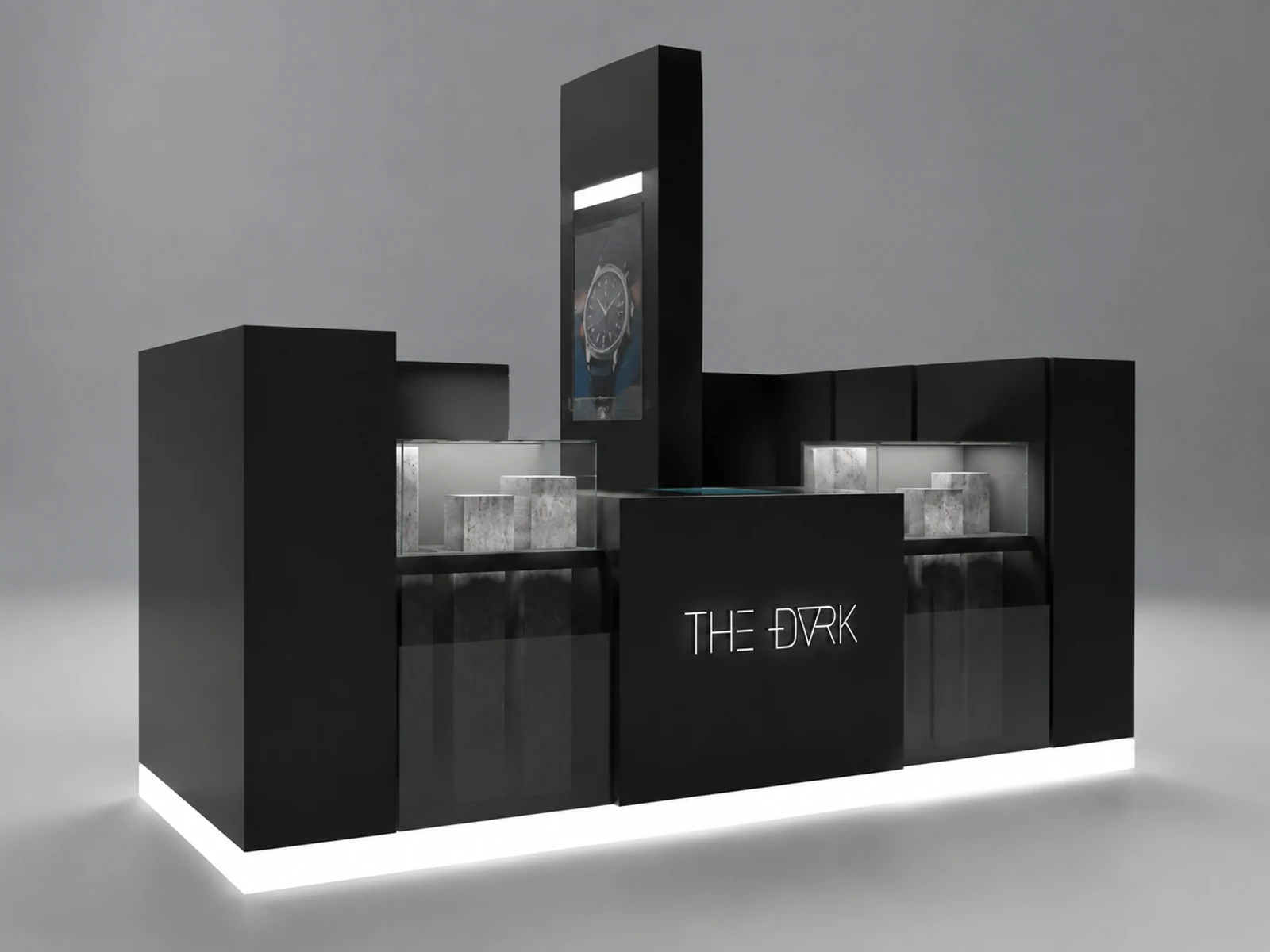 Black high end watch jewelry kiosk boutique display kiosk luxury kiosk main shopping mall view