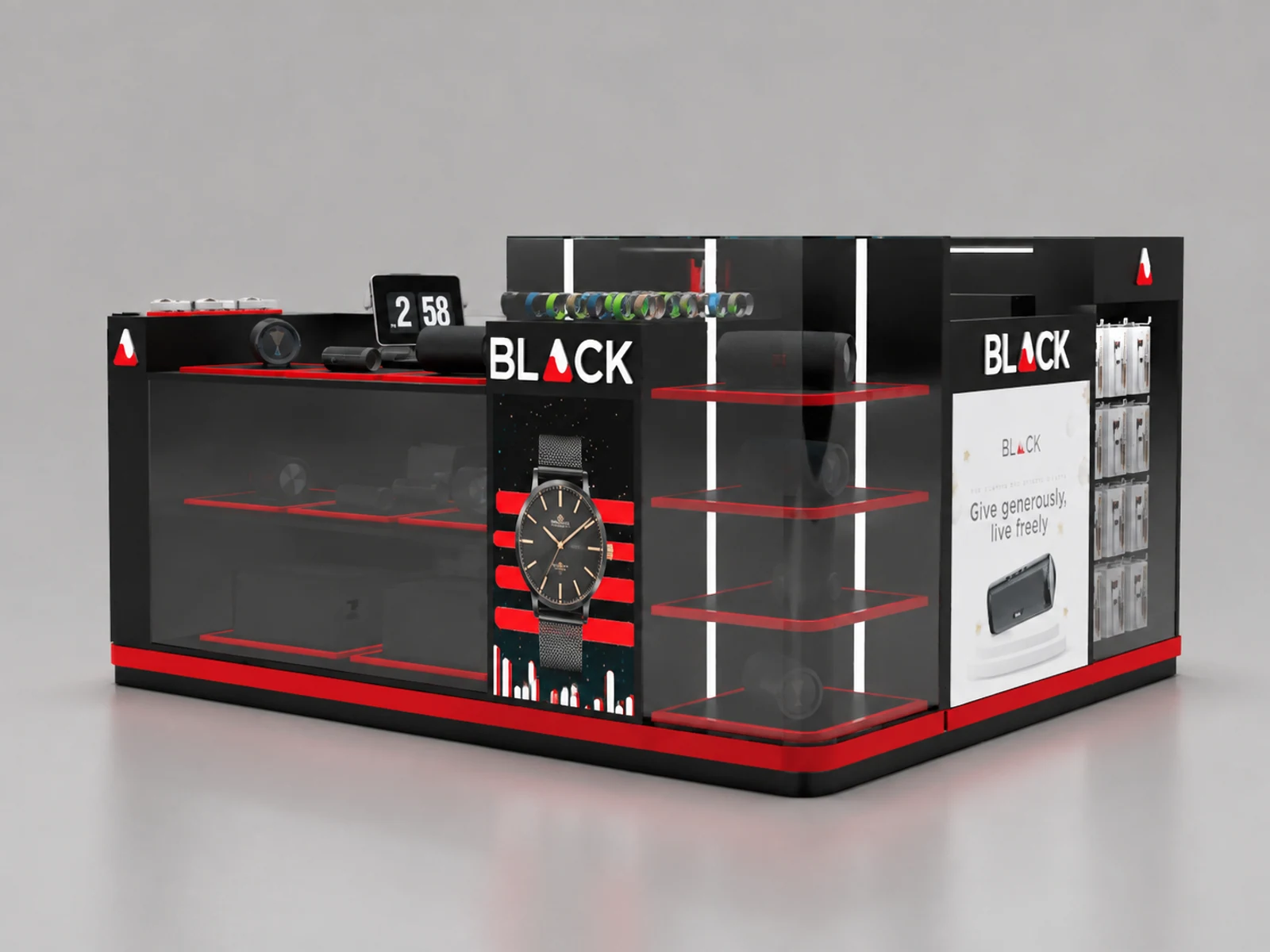 Custom High Quality Eye-catching Watch Kiosk on Mall for Sale opposite angle and kiosk depth