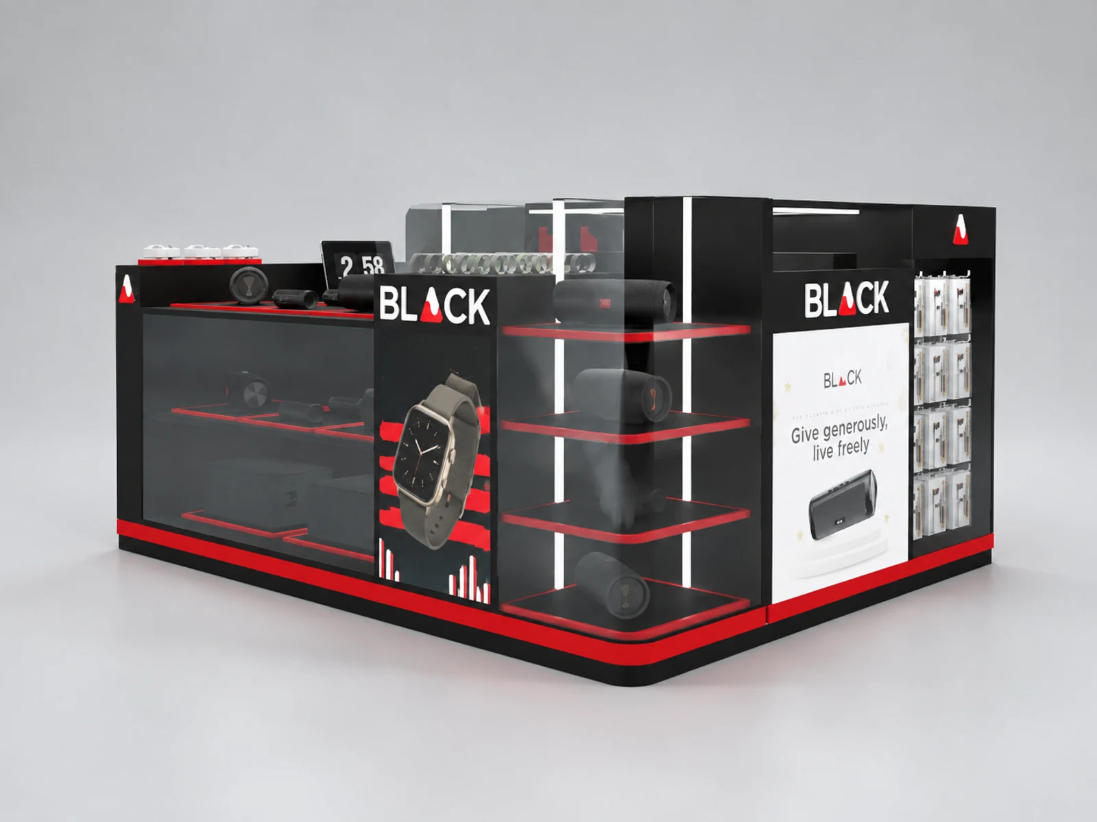 Custom High Quality Eye-catching Watch Kiosk on Mall for Sale illuminated glass watch showcase detail
