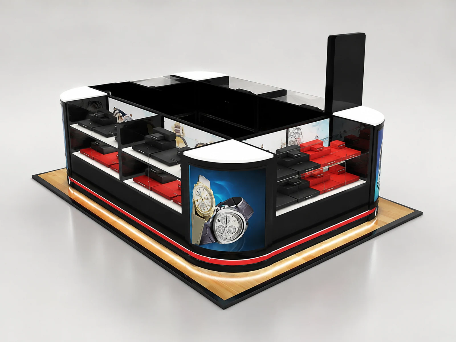 Custom mall watches display kiosk | modern design watch booth main shopping mall view