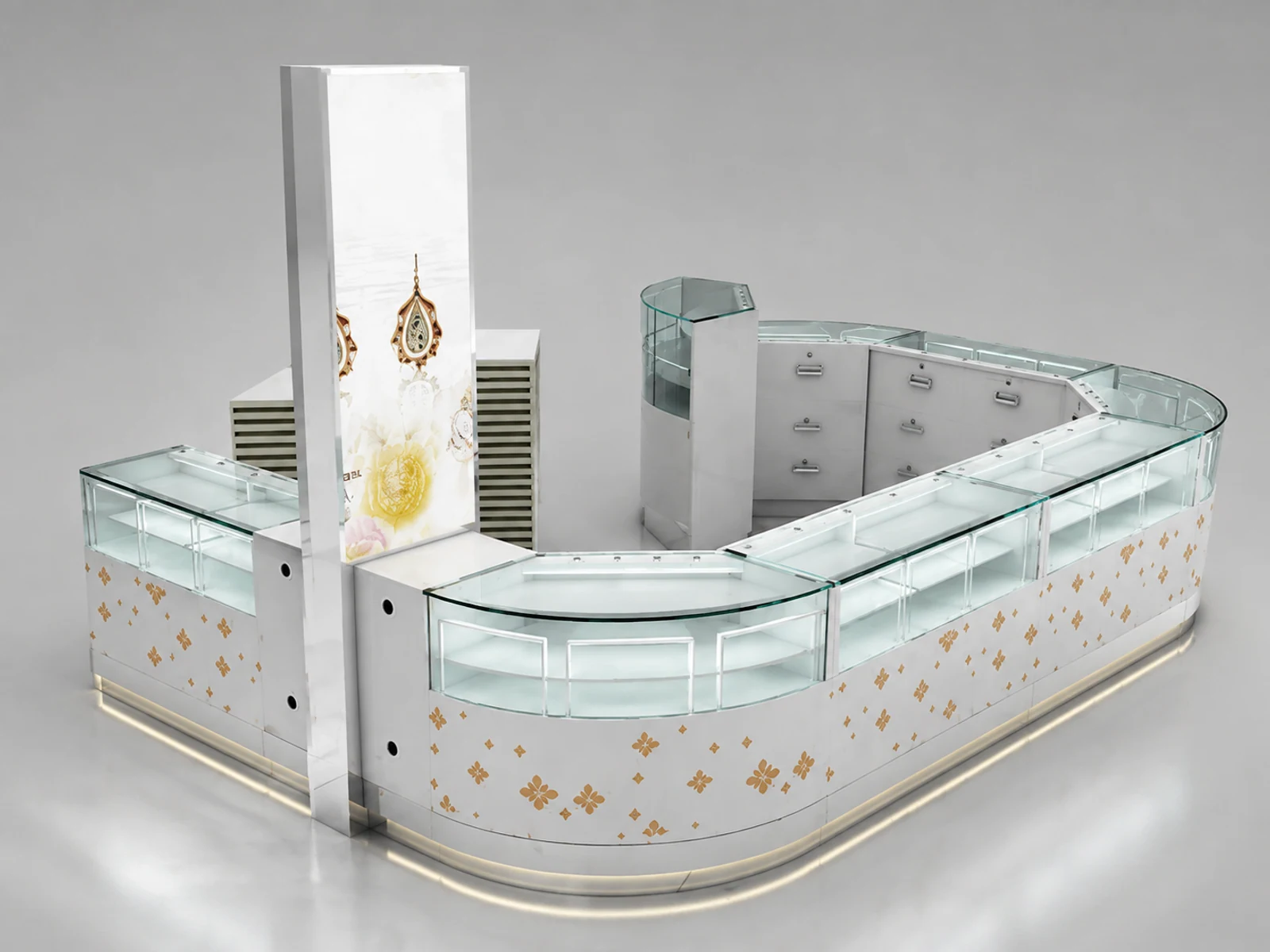 Elegant watch display booth jewelry display cabinet design share with you main shopping mall view