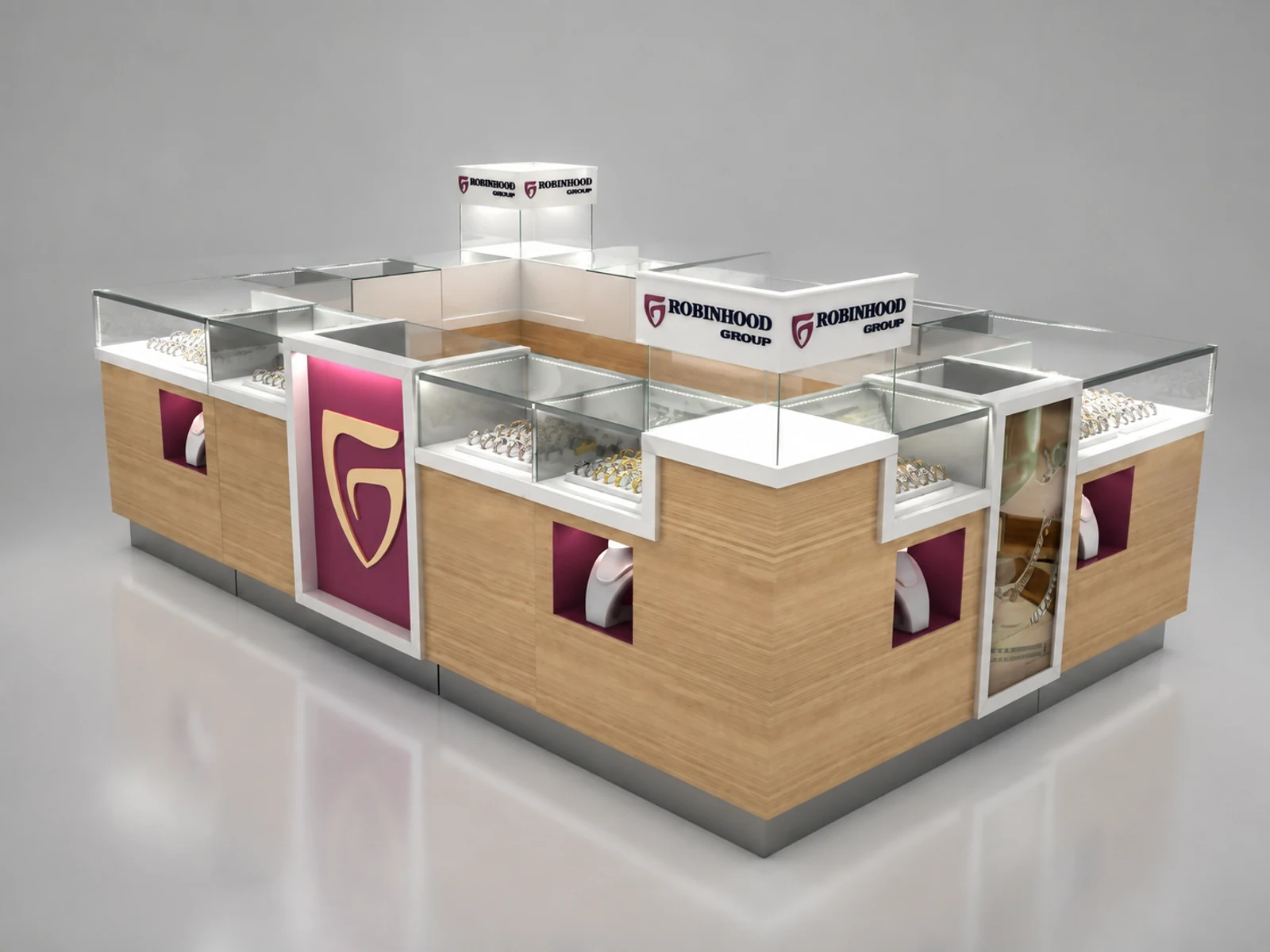 Small Size Pop-up Watch Retail Booth In Mall W/ LED Lighted Showcase and Wooden Counters For Sale illuminated glass watch showcase detail