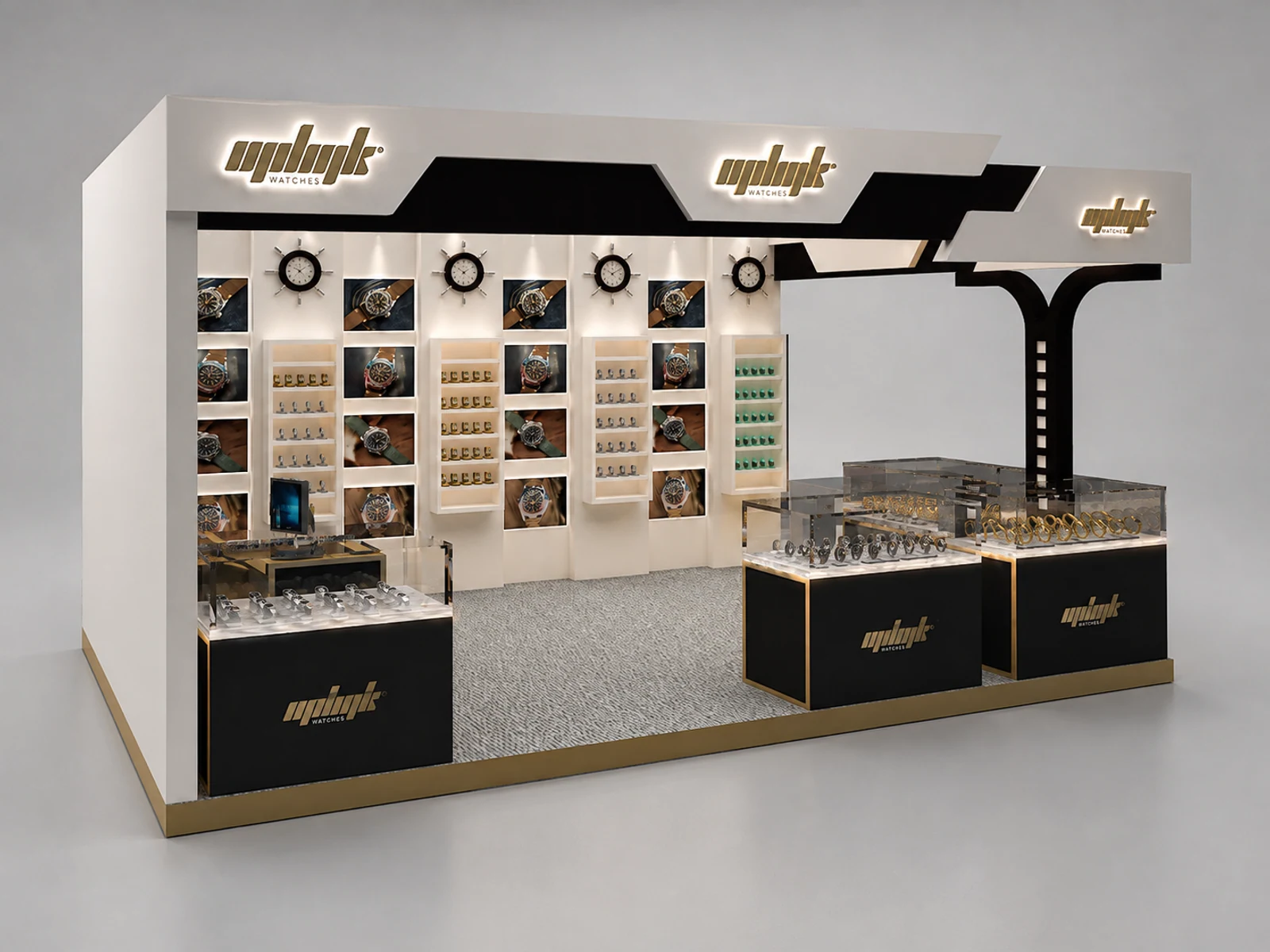 Exhibition Watch Display Furniture Custom Watch Kiosk illuminated glass watch showcase detail