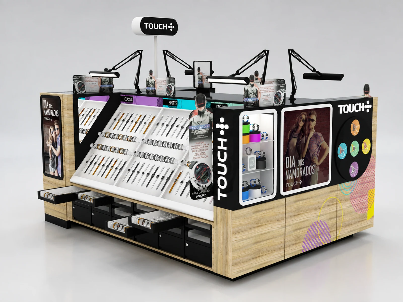 Fashion Intelligent Watches Display Kiosk Customized Watches Stand main shopping mall view
