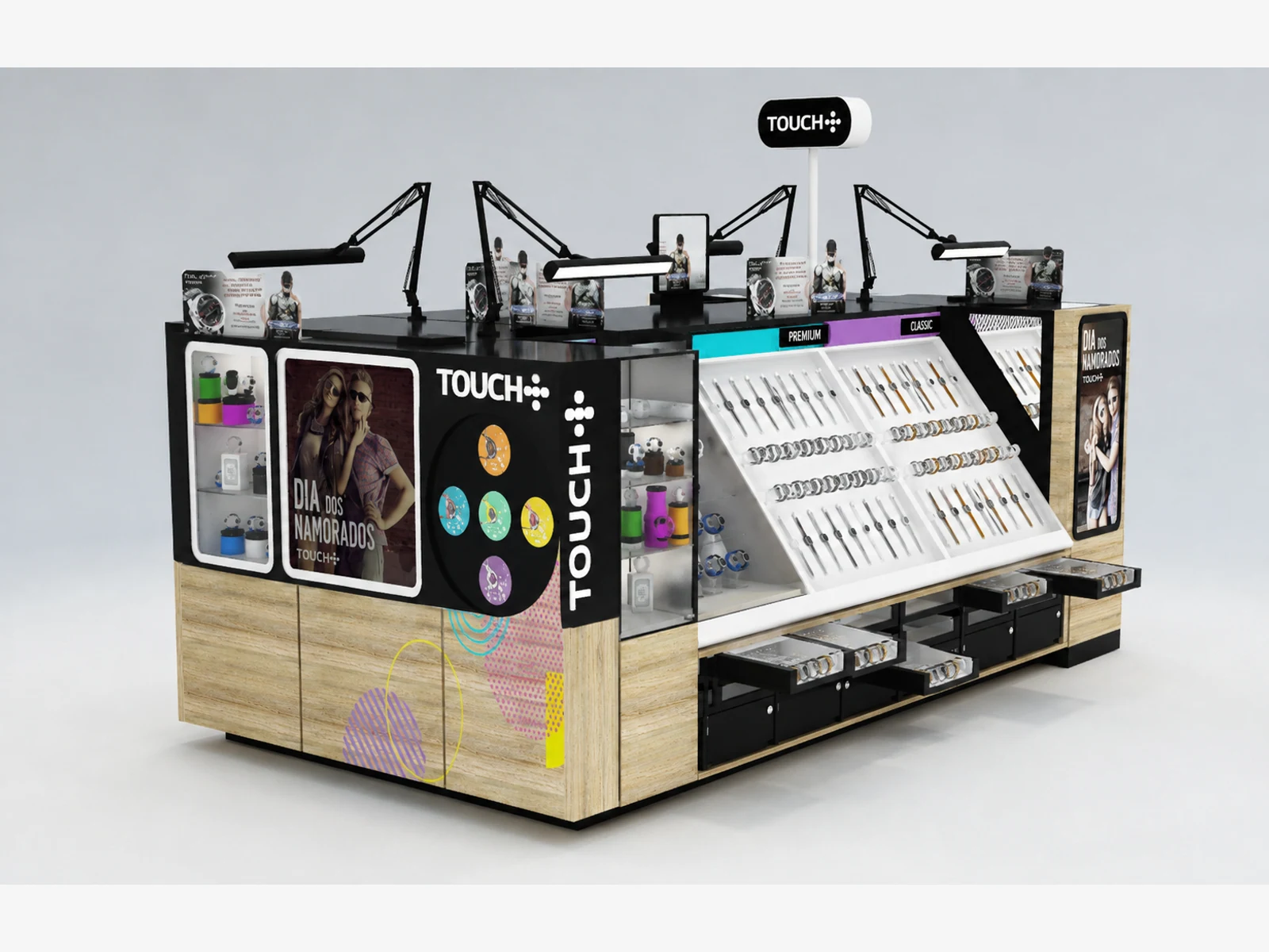 Fashion Intelligent Watches Display Kiosk Customized Watches Stand opposite angle and kiosk depth