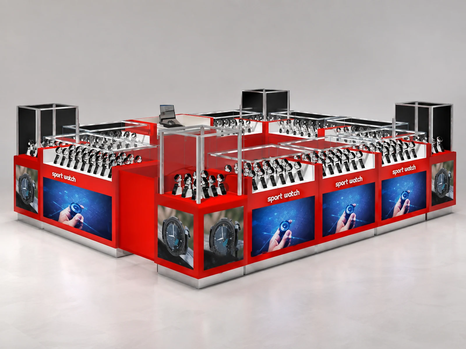 Free custom mall watches kiosk | high-quality men's watch showcase main shopping mall view