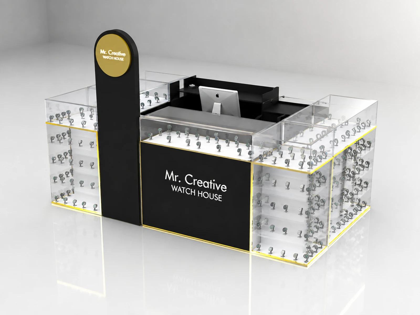 Glass Watch Display Mall Watch Kiosk Stylish 3D Watch Vendor Counter main shopping mall view