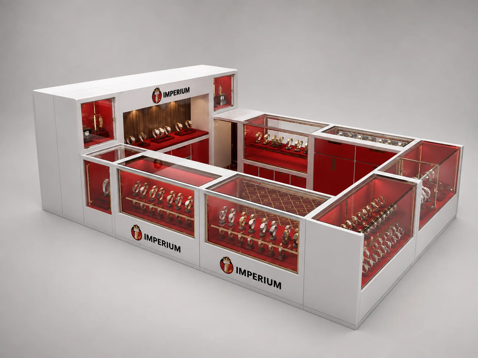 High-end watch display kiosk for jewelry kiosk main shopping mall view