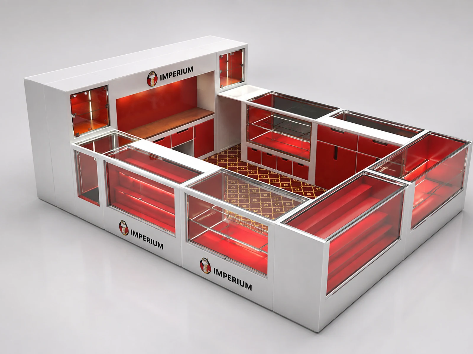 High-end watch display kiosk for jewelry kiosk opposite angle and kiosk depth