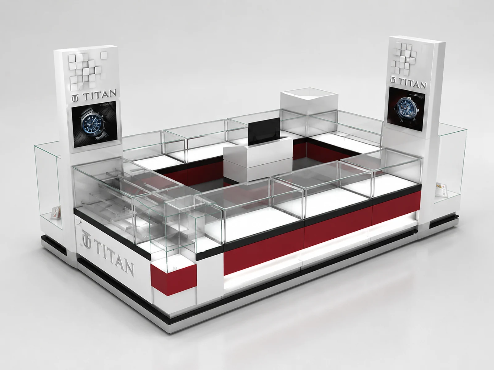 High-end watch display kiosk used in mall watch display booth with showcase for sale main shopping mall view