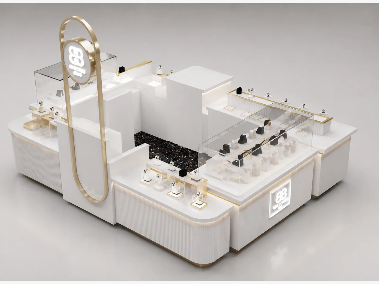 High-end Watch Kiosk Design Stylish Watch Booth for Shopping Mall on Sale illuminated glass watch showcase detail