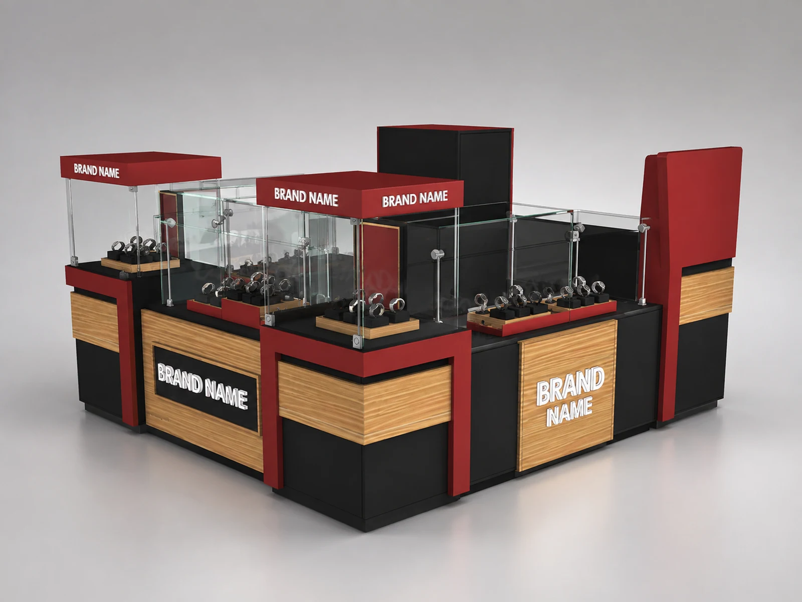 High End Watch Kiosk Retail Fashion Watch Counter For Sale staff-side storage and checkout view