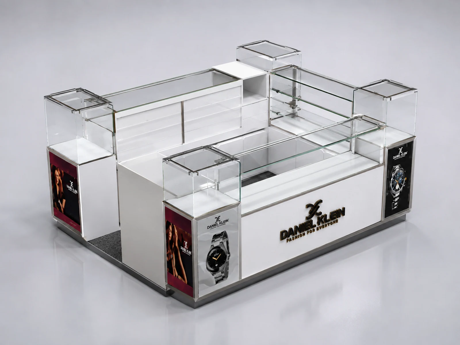 High Quality Watch Kiosk Design Customized Watch Booth for Shopping Mall on Sale opposite angle and kiosk depth