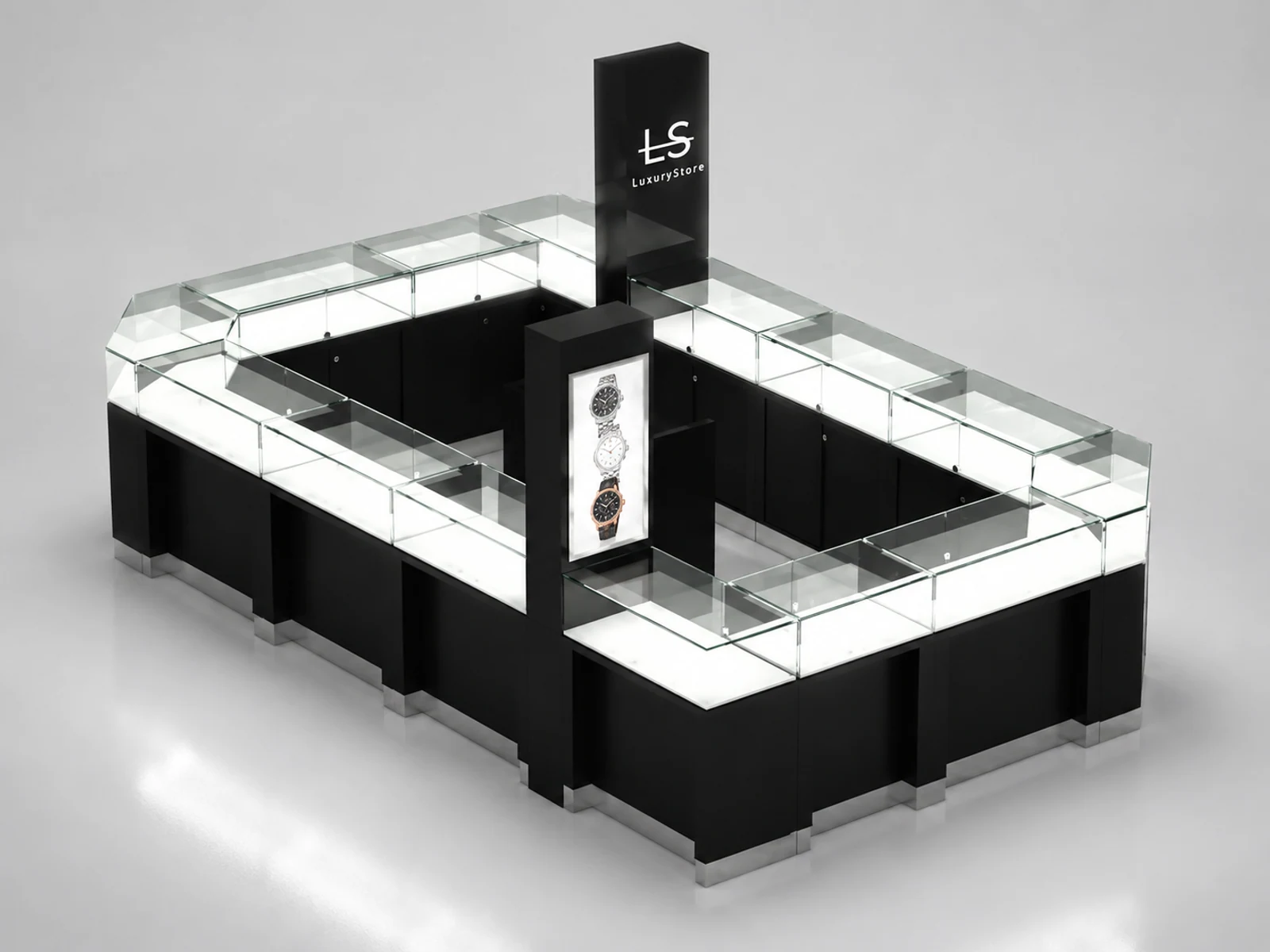 Hot Selling Watch Kiosk & Watch Display Showcase for Glass Showcase in Retail Store main shopping mall view
