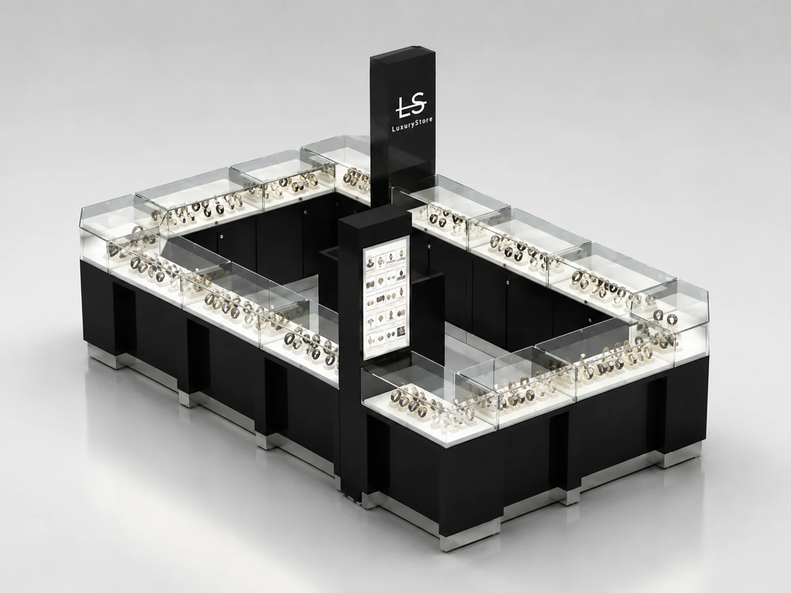 Hot Selling Watch Kiosk & Watch Display Showcase for Glass Showcase in Retail Store opposite angle and kiosk depth