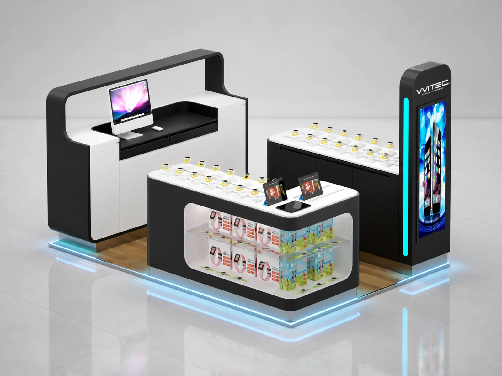 Kids Smart Watch Counter Retail Watch Showcase Inside Mall Center main shopping mall view