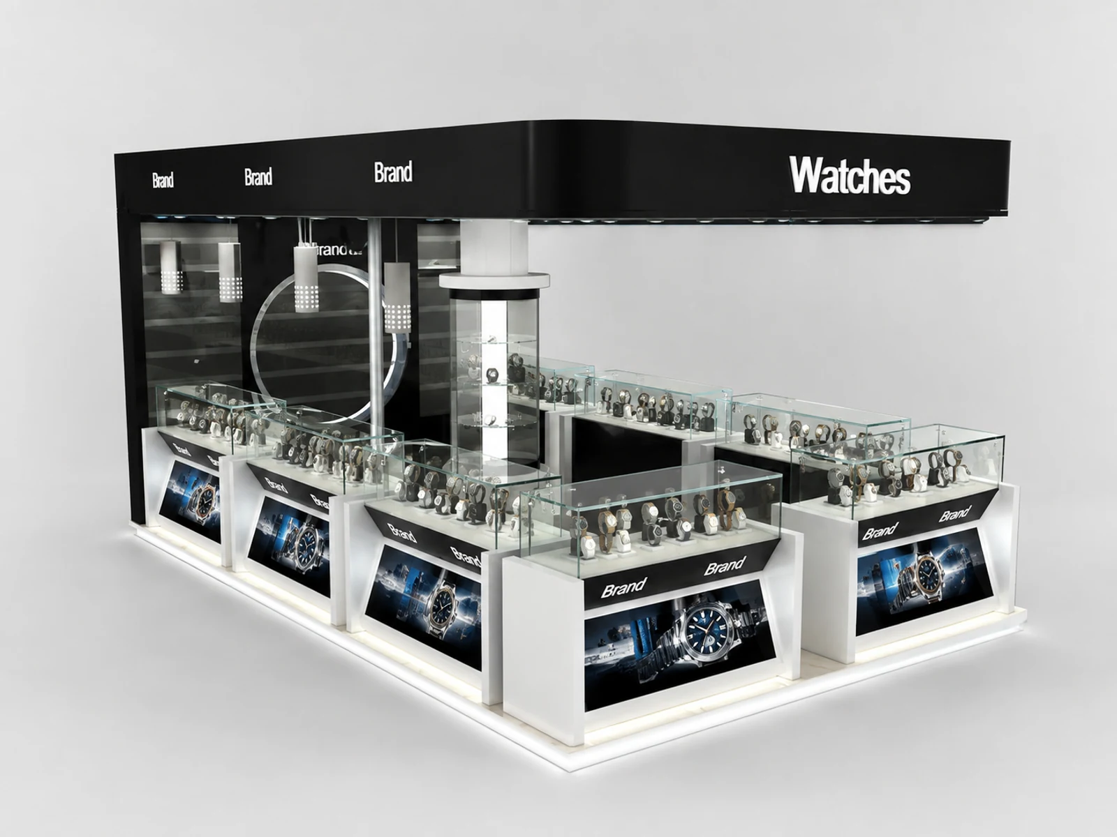 Luxurious watch display stand | glass showcase for watch main shopping mall view
