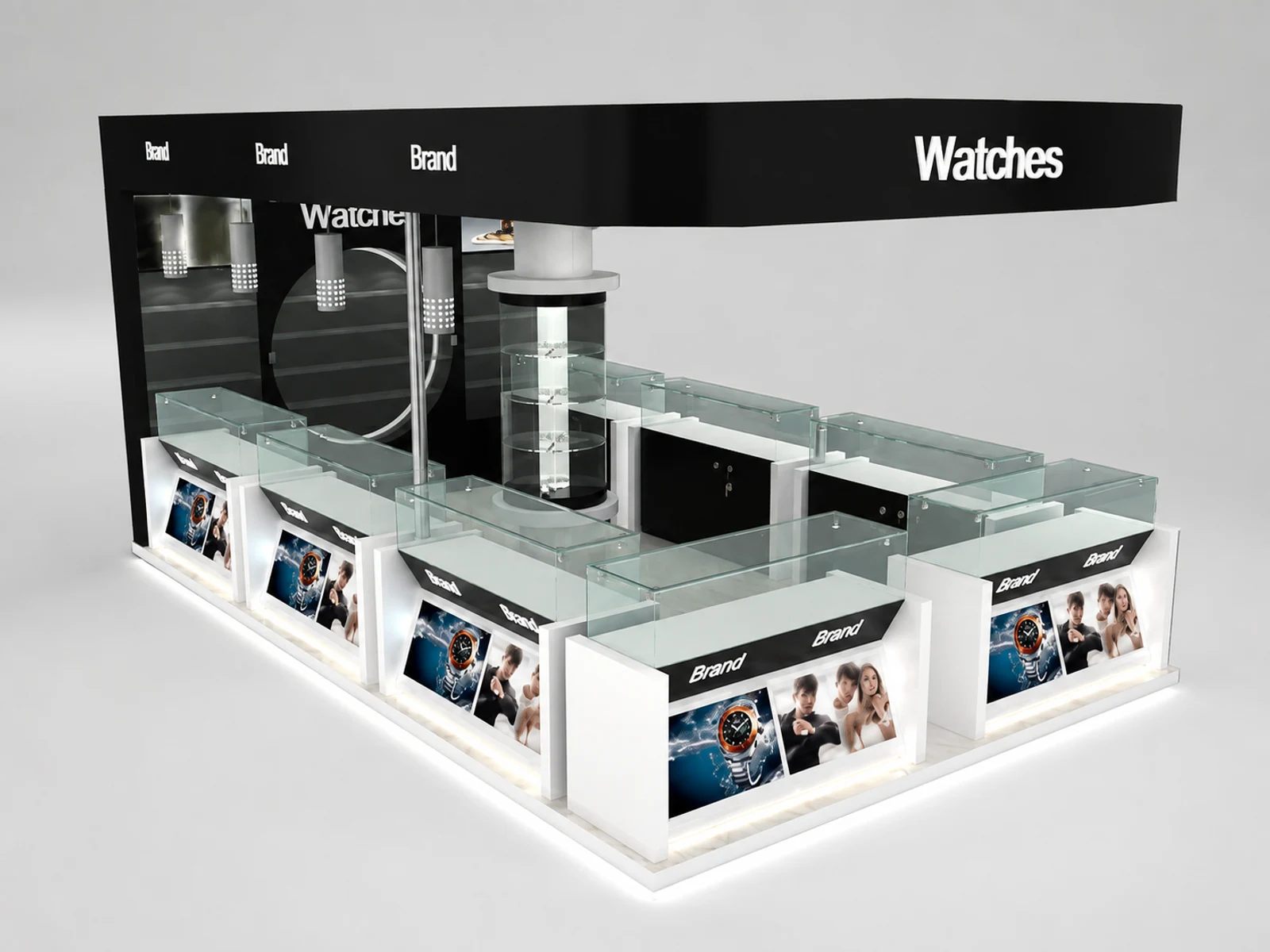 Luxurious watch display stand | glass showcase for watch opposite angle and kiosk depth