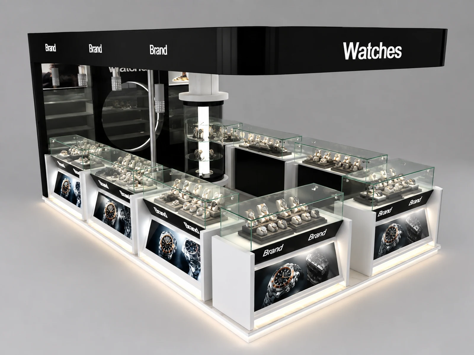 Luxurious watch display stand | glass showcase for watch staff-side storage and checkout view