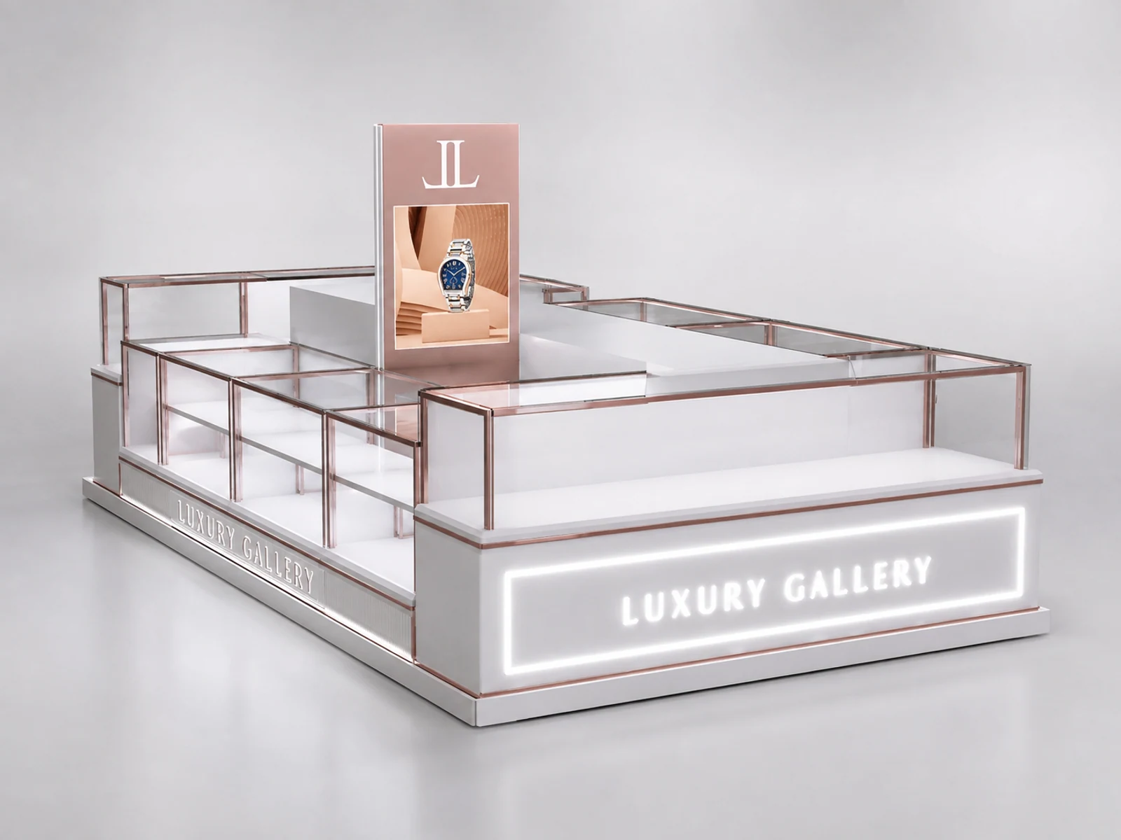 Luxury Watch Display Showcase Custom Watch Jewelry Kiosk Mall 3D main shopping mall view