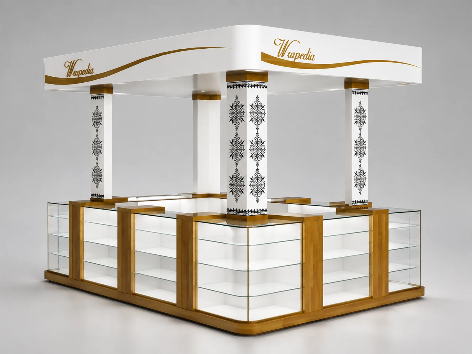 Modern Luxury Watch Kiosk Shopping Mall Watches Display Counter For Sale opposite angle and kiosk depth