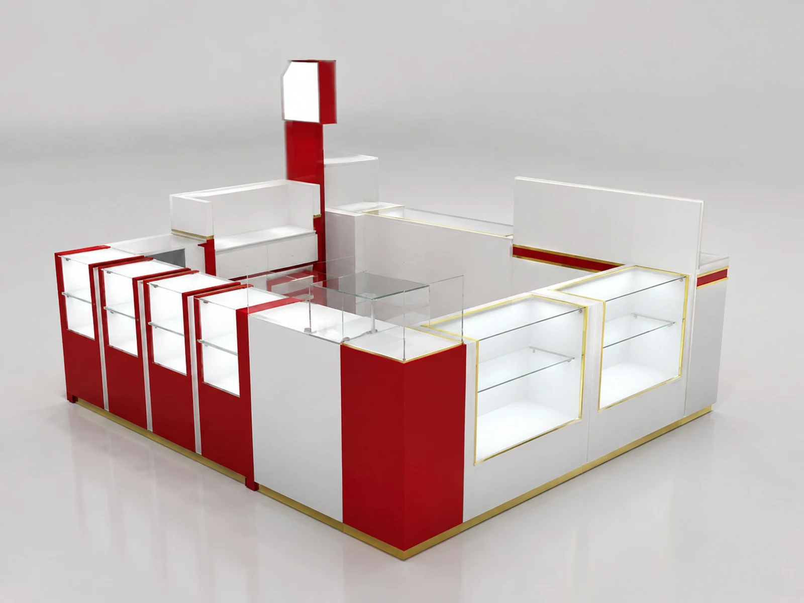 Modern new designed watch display booth jewelry display cabinet used in mall main shopping mall view