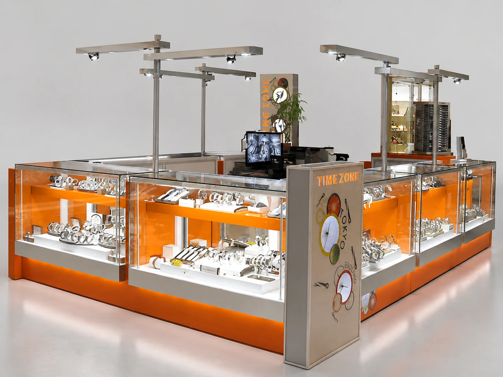 Most popular mall kiosk for display watches | men’s watch retail showcase main shopping mall view