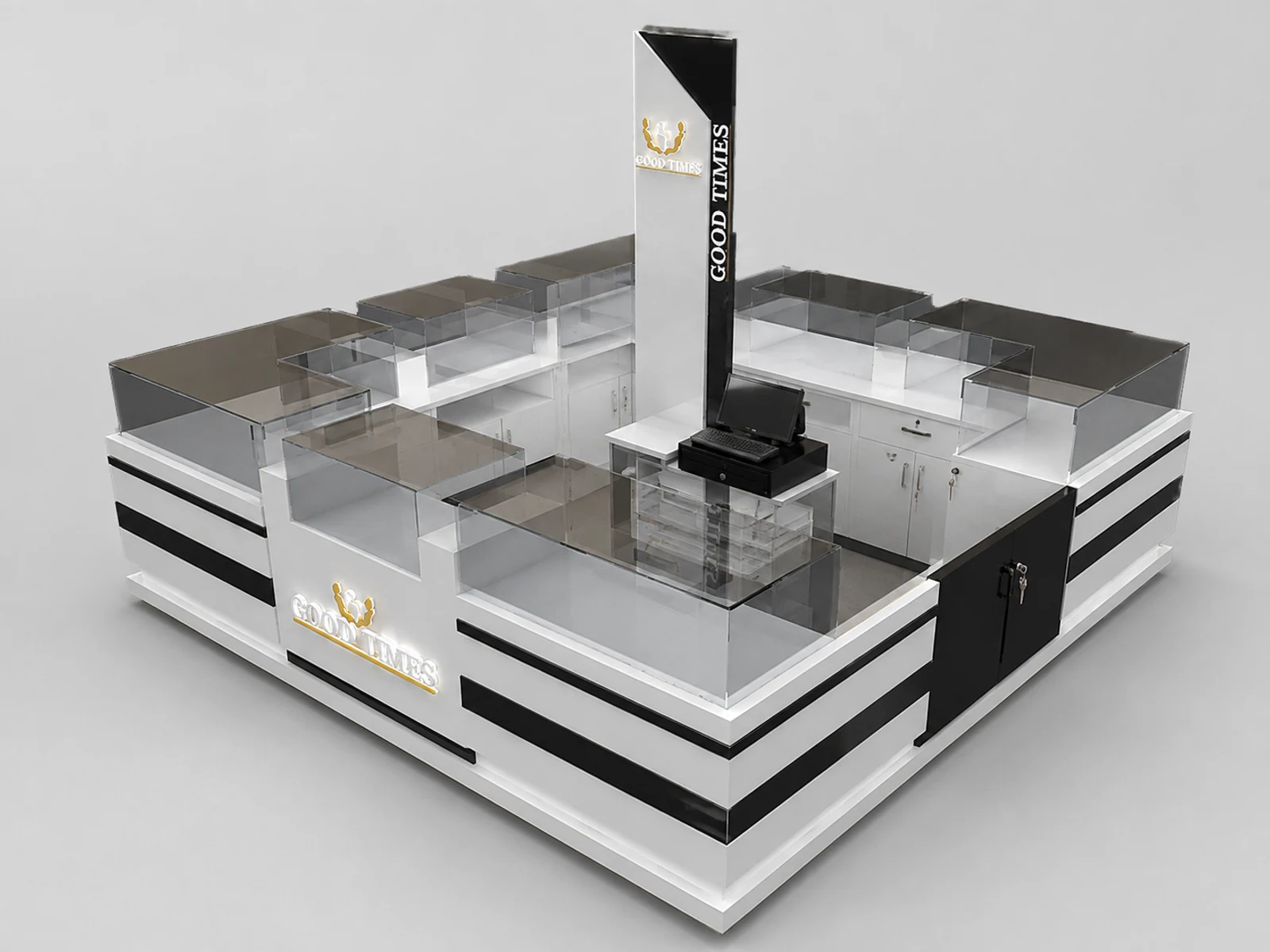 New designed watch display booth with glass jewelry display case used in mall illuminated glass watch showcase detail